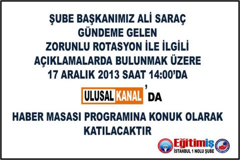 ŞUBE BAŞKANIMIZ ALİ SARAÇ BUGÜN ULUSAL KANAL’DA